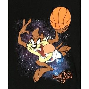 TAZ Space Jam Basketball T-Shirt Mens Large Black Short Sleeve Looney Tunes‎